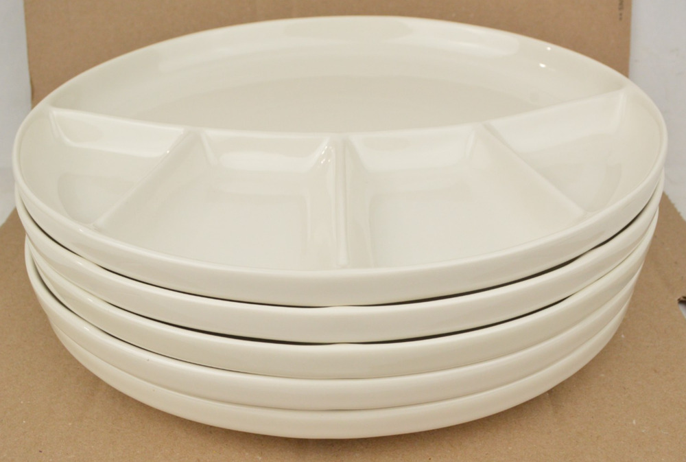 Williams Sonoma White Divided Fondue Plates 11.5" Porcelain Oval Lot of 5